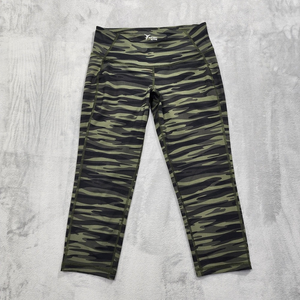 Old Navy Leggings‎ Womens M Green Go-Dry Compression Crop Camo Yoga Gym Running